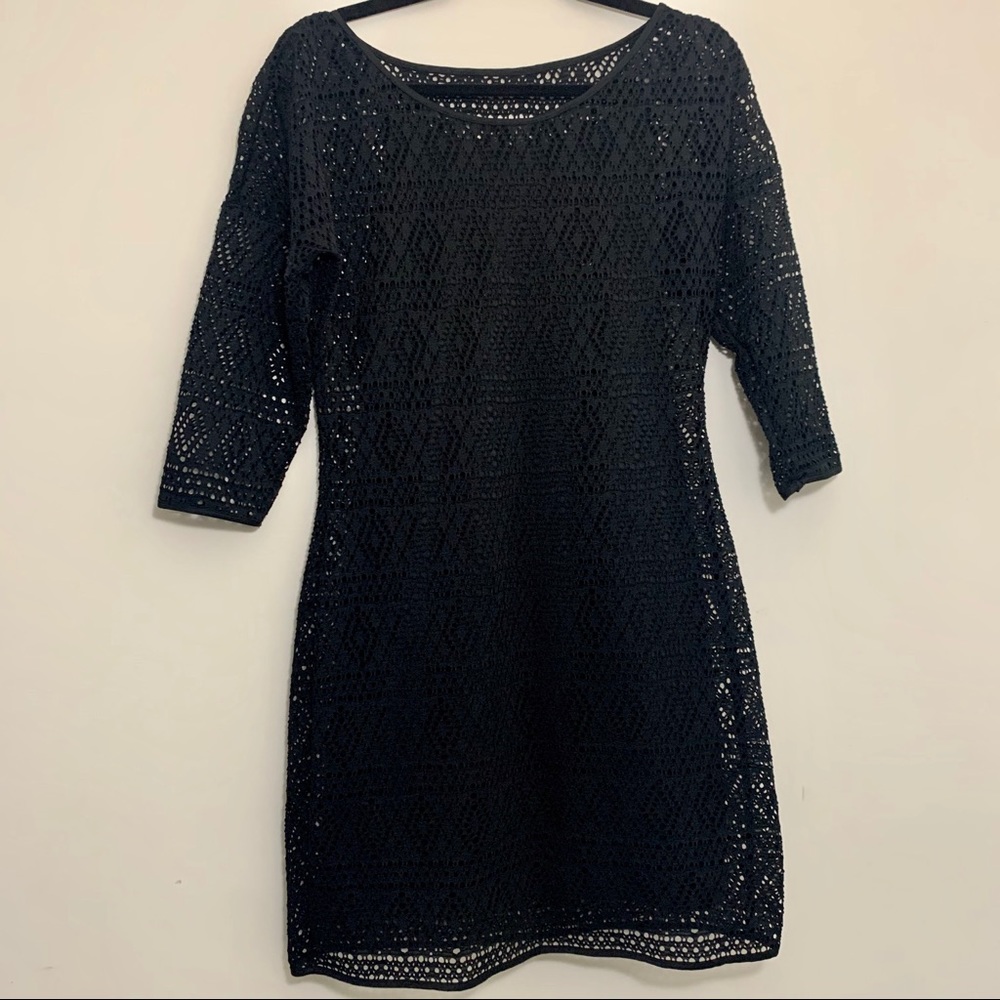 EXPRESS Black Aztec Crochet Overlay Dress